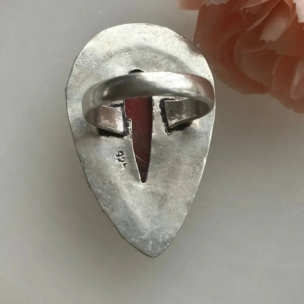 Silver Red Rainbow Jasper Ring 7.5